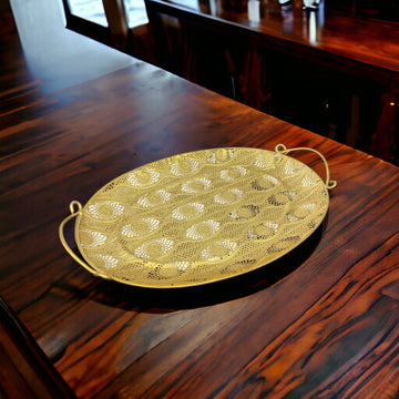 Oval Shape Golden Color Metallic Tray