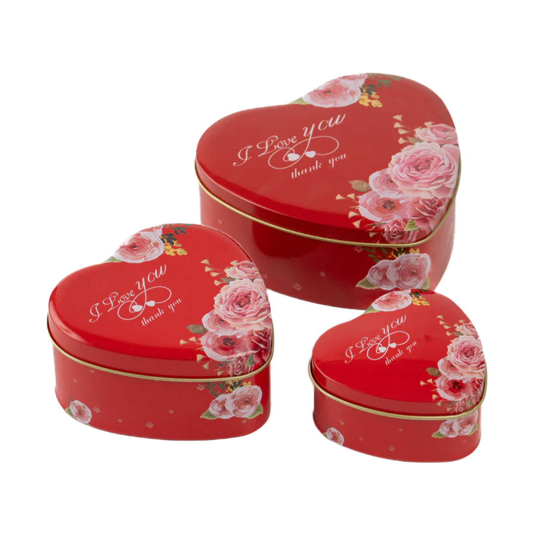 Blossom Heart With Prints Tin Metal Box Pack of 3 Sets