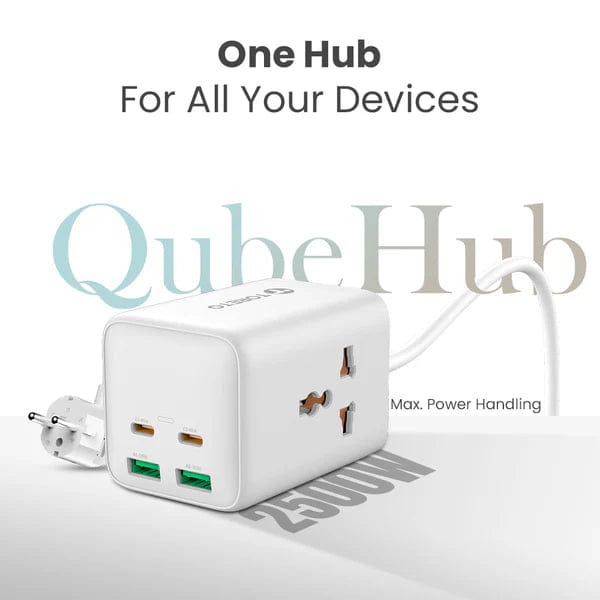 Close up of a multi-port desktop charging hub