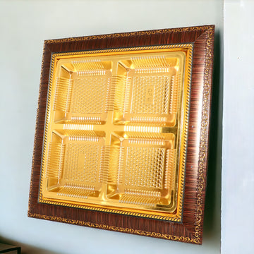 Square Brown Four Partition Dry Fruit Tray