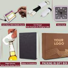 5 in 1 Gray Set: Spinner with Bottle Opener, Keychain with Car Charger and Cable, Jack Stylus with Phone Stand, Glow Clock and A5 PU Notebook in Kraft Gift Box