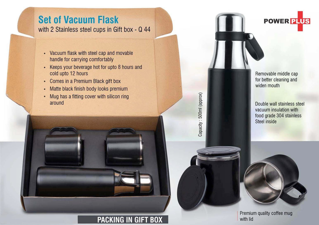 Set of Vacuum Flask with 2 Stainless Steel Cups in Gift Box