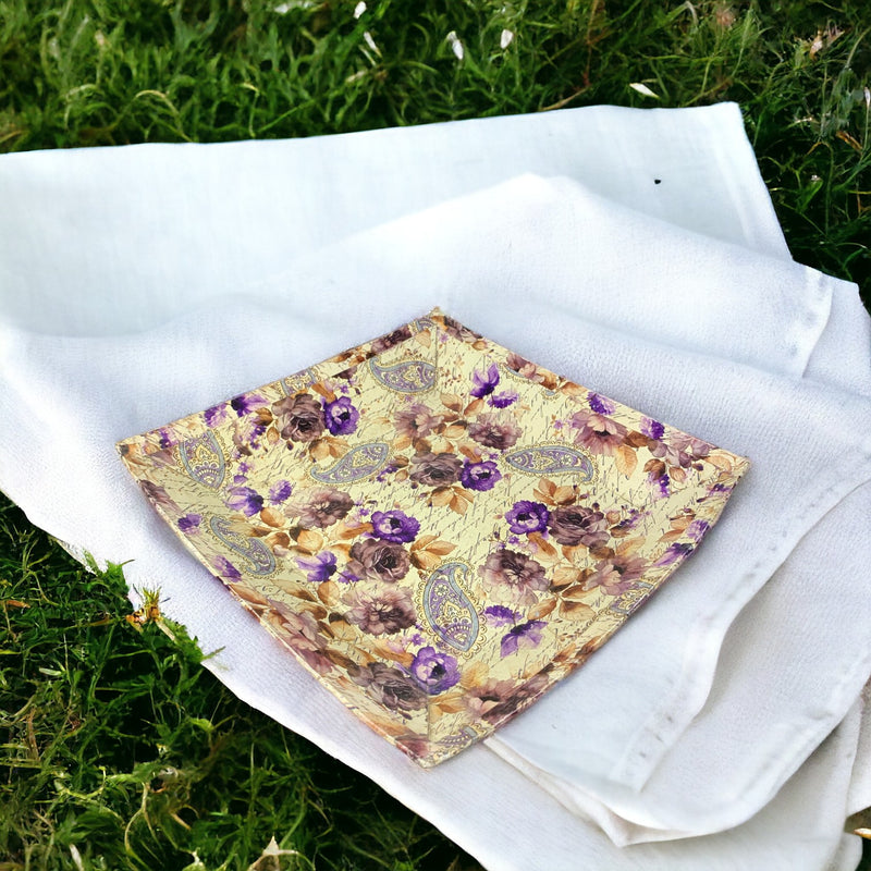 Square Floral Printed Hard Paper Tray