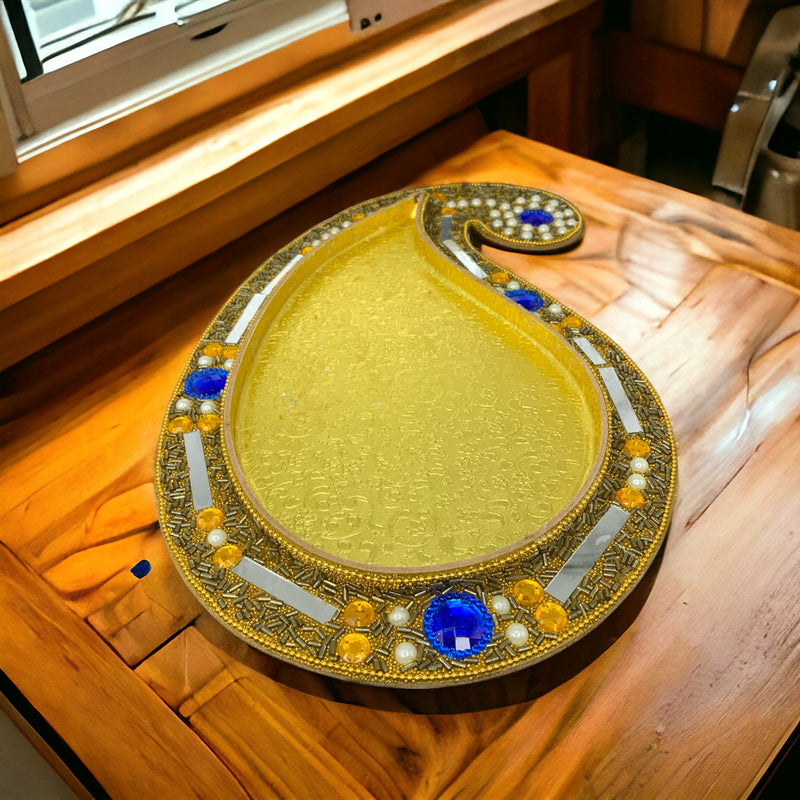 Golden Designer Artificial Stone Work Dry Fruit Tray