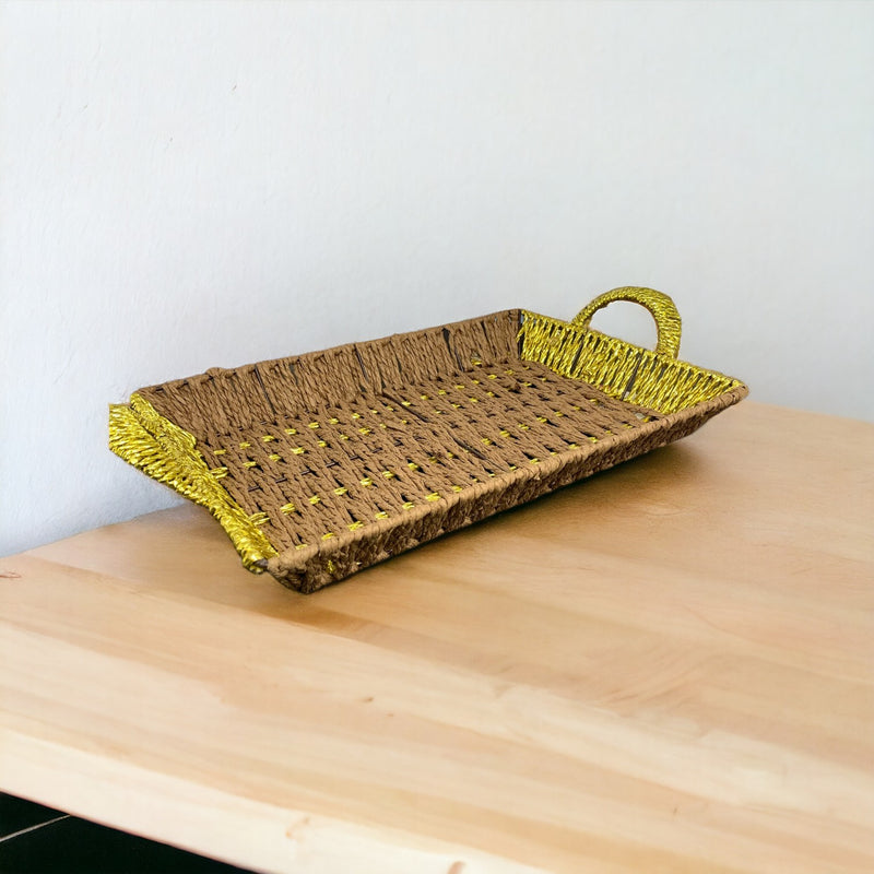 Rectangle Plastic Woven Rattan Basket with Handle