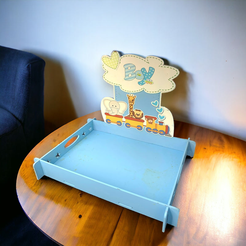 Rectangular DIY Wooden Blue Baby Tray for Boys