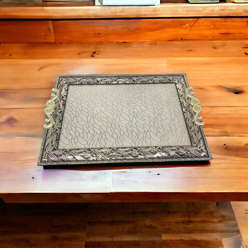 Rectangle Artistic Brown Silver Tray