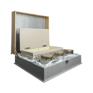 Premium Satin Case Gift Set Box with 3 Ornate Jars