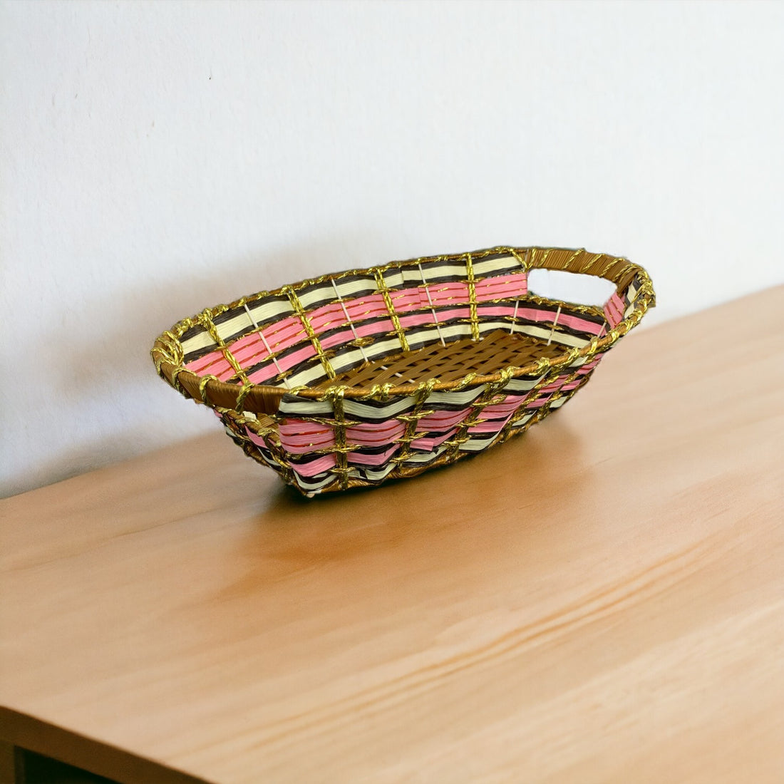 Oval Plastic Woven Rattan Basket with Handle