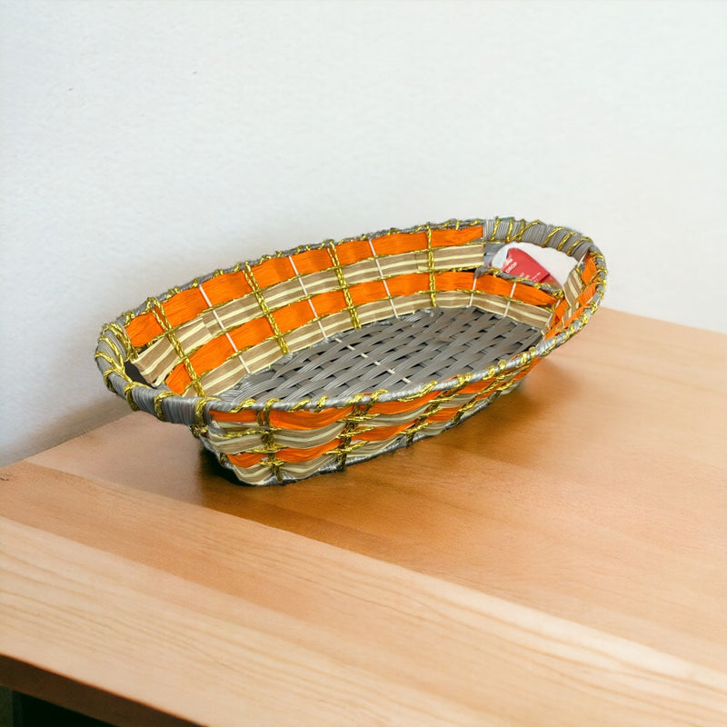 Oval Plastic Woven Rattan Basket with Handle