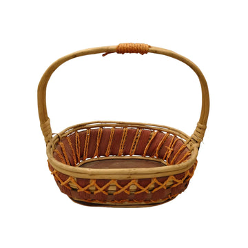 Multipurpose Wooden Base Cane Basket with Handle