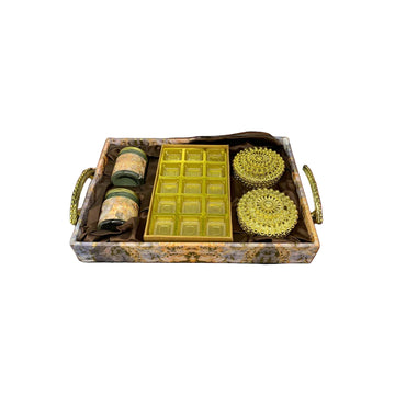 Hamper Tray with 2 Glass Jars 15 Cavities & 2 Golden Bowls