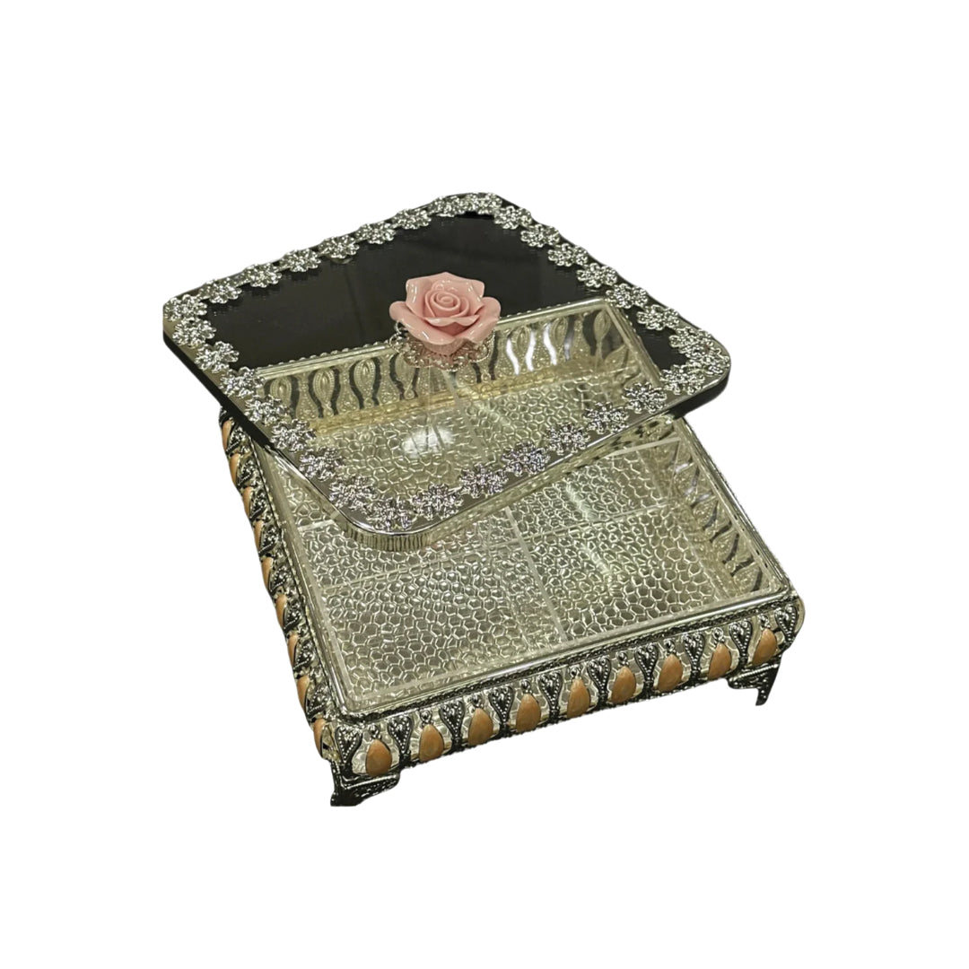 Graceful Rose Silver Plated Four Partition Square Edition Box