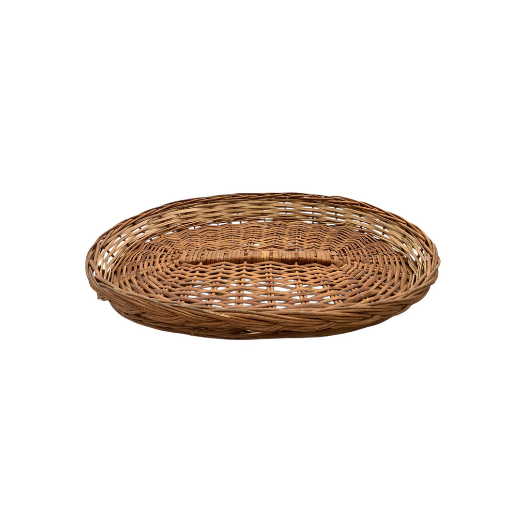 Handcrafted Flat Wicker Serving Basket Tray