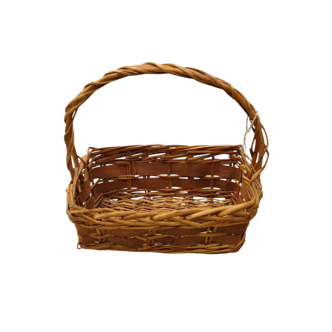 Rustic Handwoven Cane Basket with Sturdy Handle – Square Design
