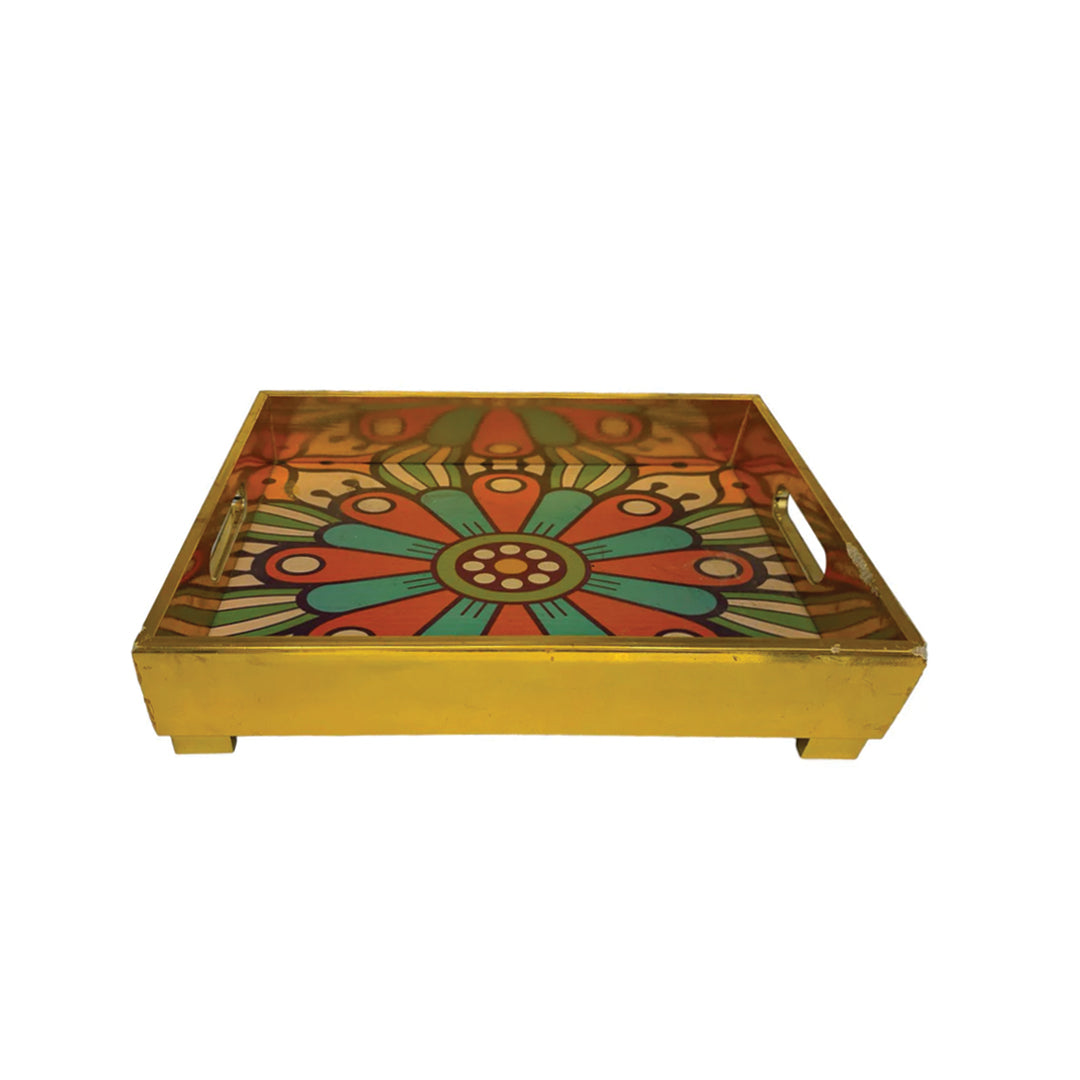 Golden Gloss Vibrant Mandala Art Wooden Tray