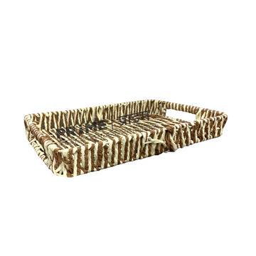 Handwoven Rectangular Storage Basket Tray with Handles