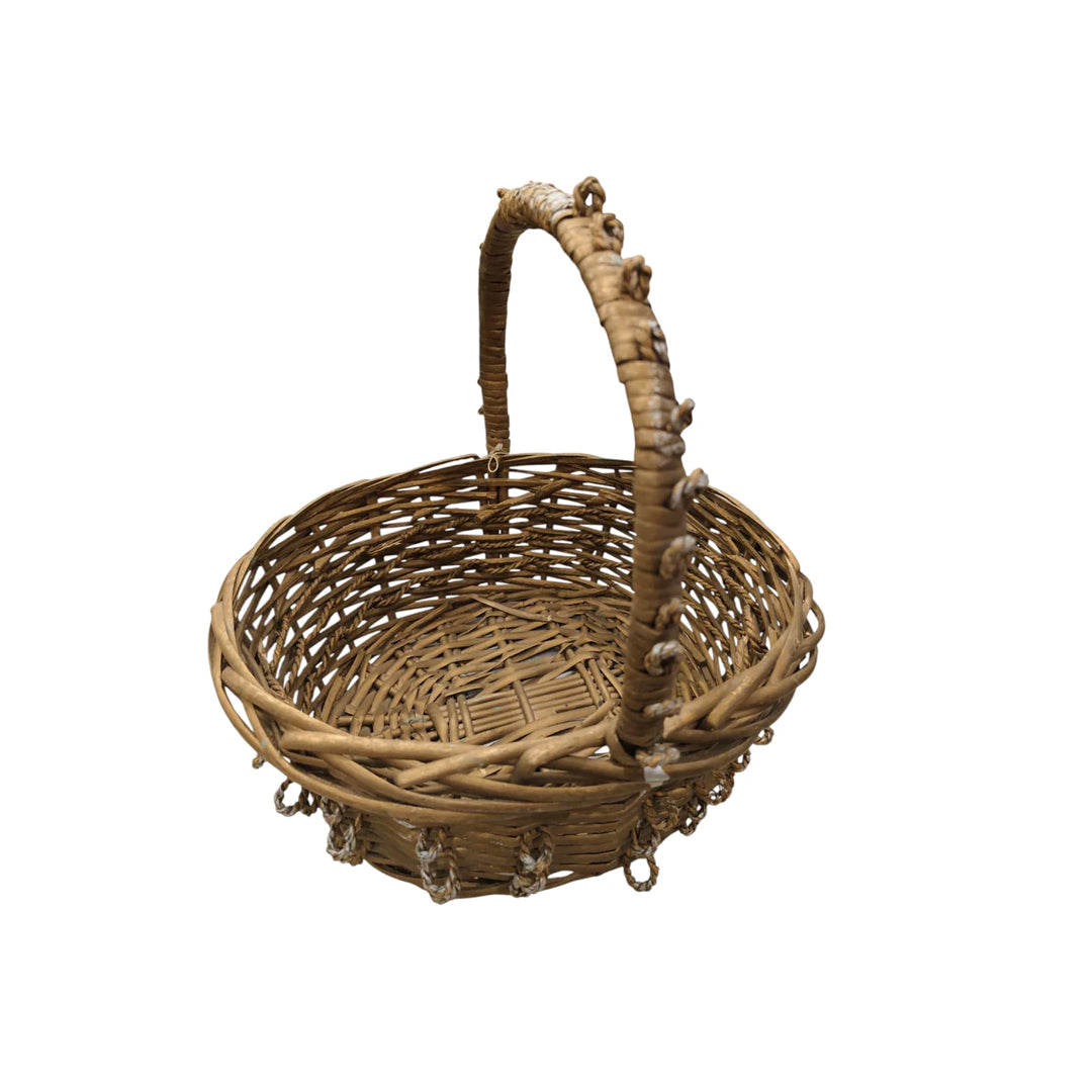 Handcrafted Round Cane Basket with Handle – Rustic Storage & Décor