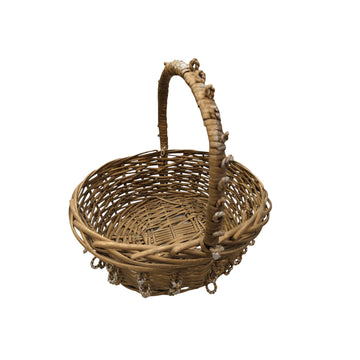 Handcrafted Round Cane Basket with Handle – Rustic Storage & Décor