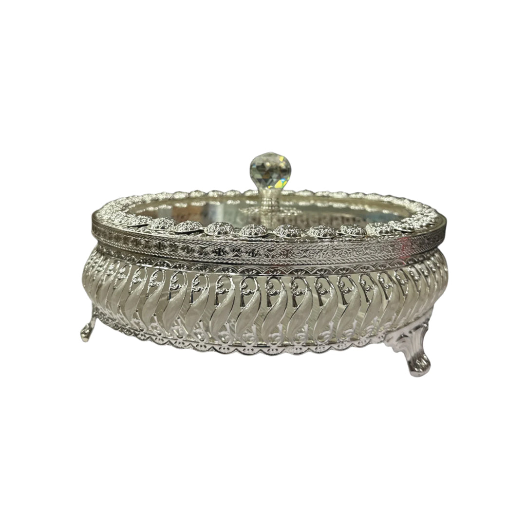 Exquisite Silver Plated Box with Elegant Crystal Topper