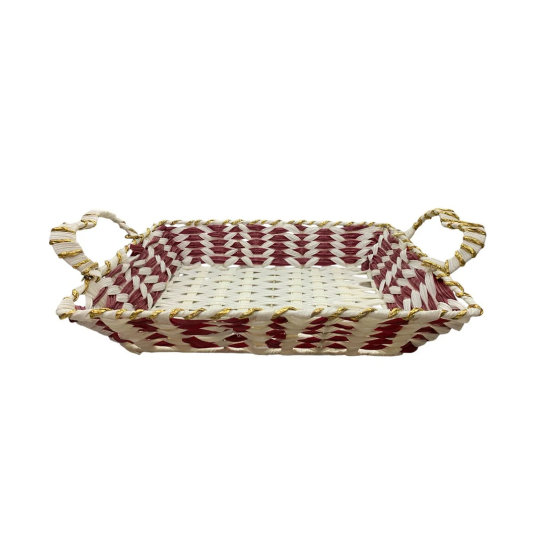 Red & White Handwoven Basket Tray