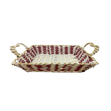 Red & White Handwoven Basket Tray