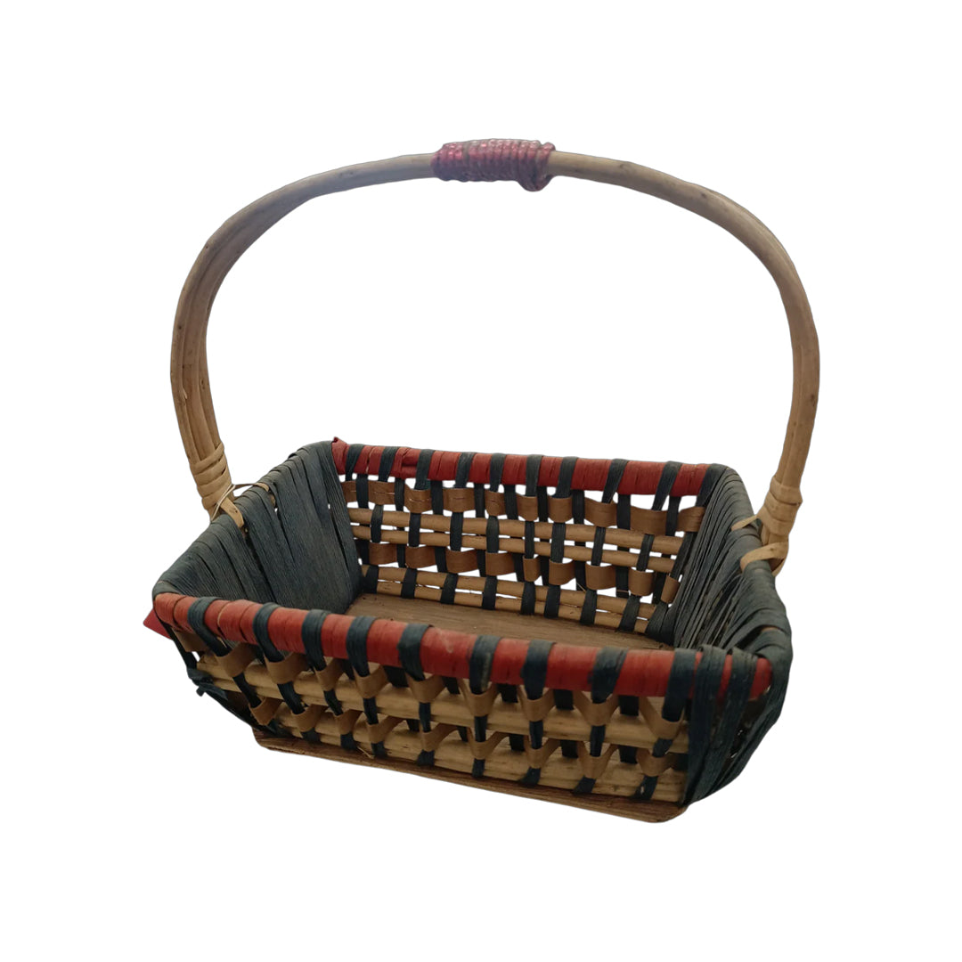Decorative Natural Fiber Basket with Handle – Rectangular Design