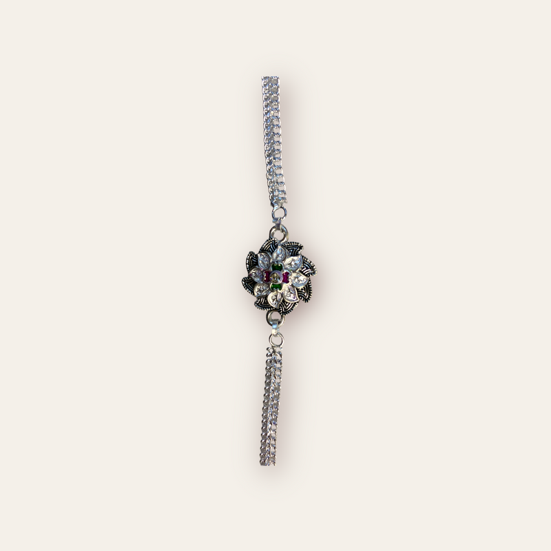 "Silver Serenity" Stone Chain Rakhi