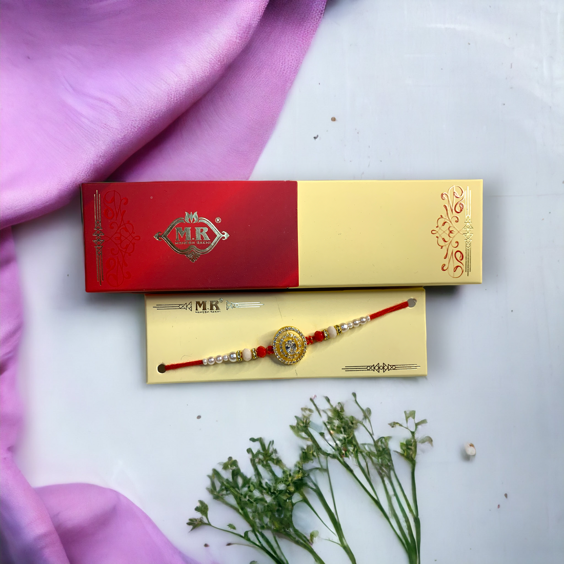 "Golden Gleam Love" Stone Rakhi