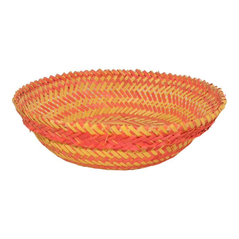 Round Handcrafted Abstract Pink Bamboo Basket