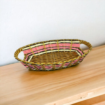 Oval Plastic Woven Rattan Basket with Handle