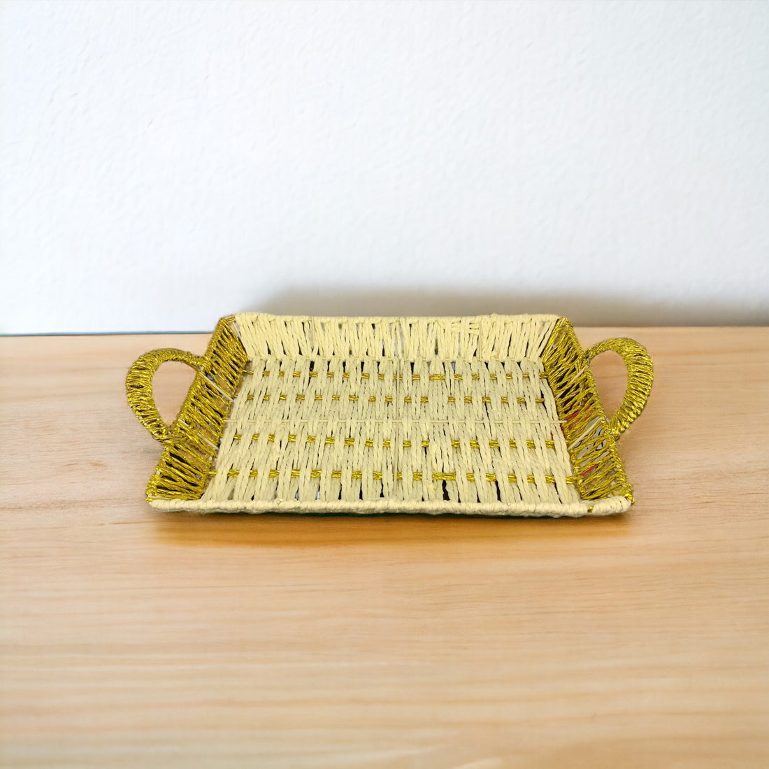 Rectangle Plastic Woven Rattan Basket with Handle