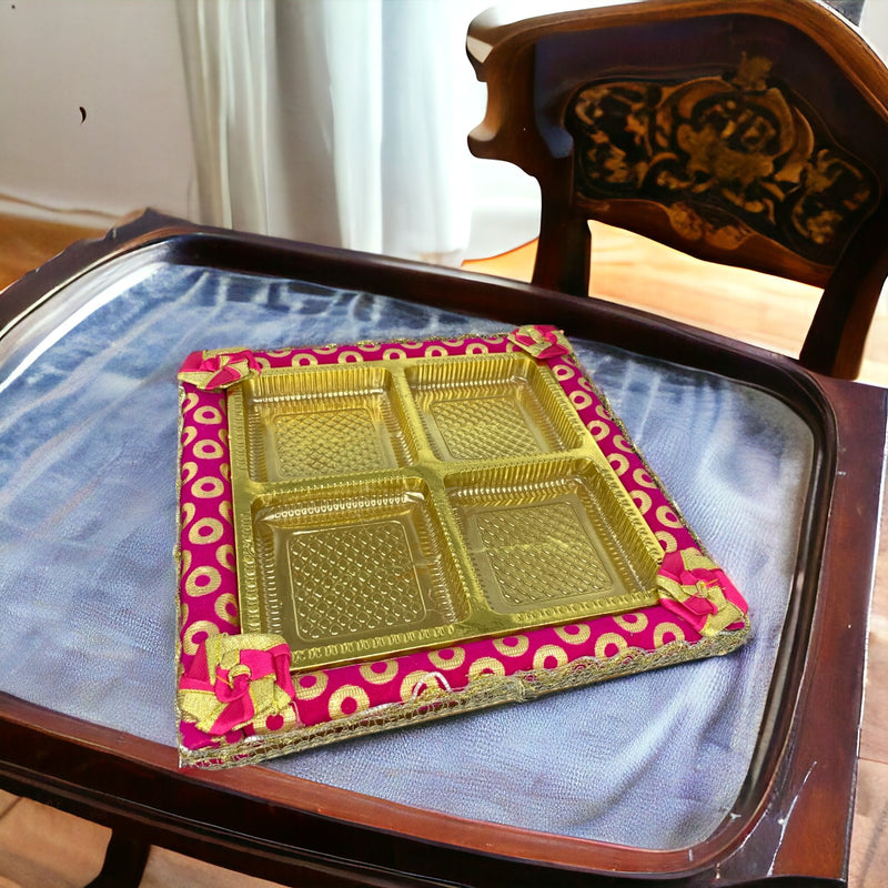 Square Golden Pink Four Partition Dry Fruit Tray