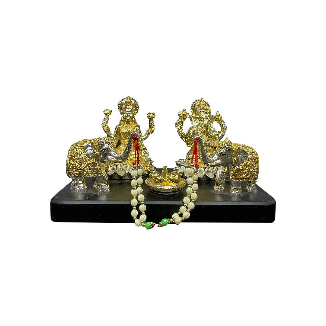 Royal Lakshmi & Ganesha Prosperity Idol Set With Decorative Elephants