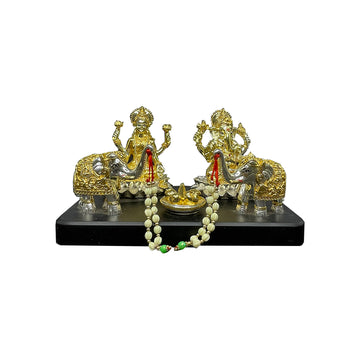 Royal Lakshmi & Ganesha Prosperity Idol Set With Decorative Elephants