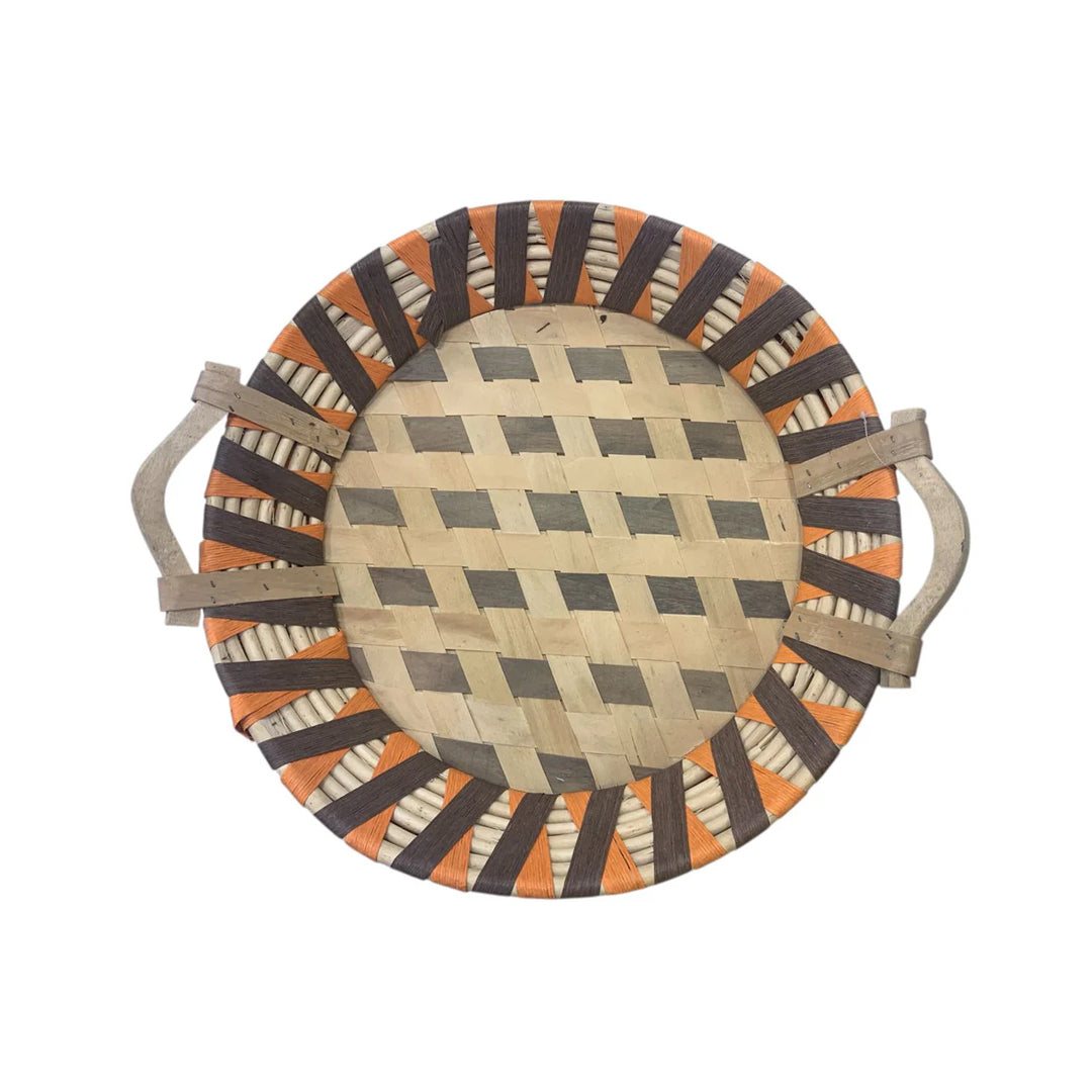 Premium Handcrafted Multicolor Bamboo Round Serving Basket Set (With Handles)