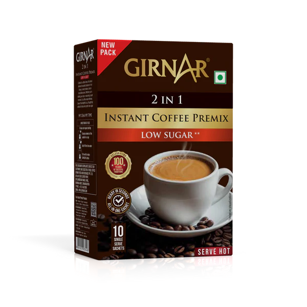 GIRNAR Instant Premix 2 In 1 Coffee 10 Sachets Low Sugar