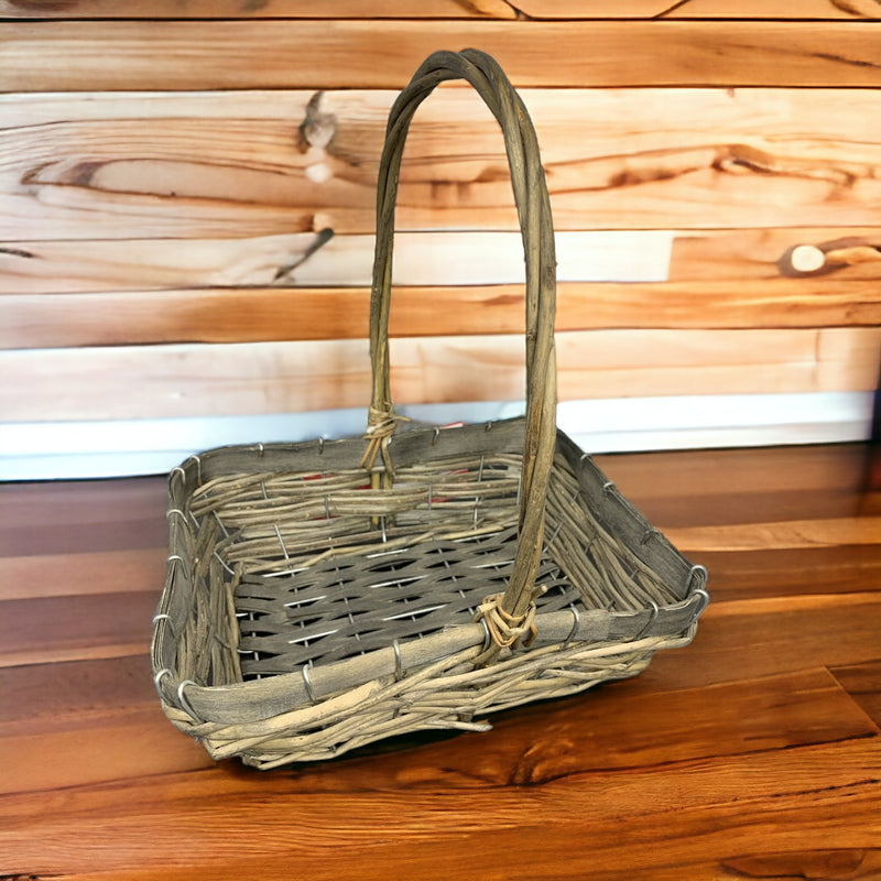 Rectangle Veneer Rattan Grey Basket with Handle