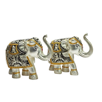 Royal Trunk Up Elephant Pair with Intricate Handcrafted Detailing