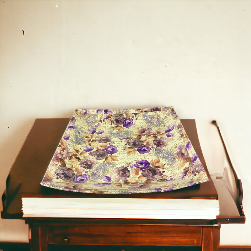 Square Floral Printed Hard Paper Tray