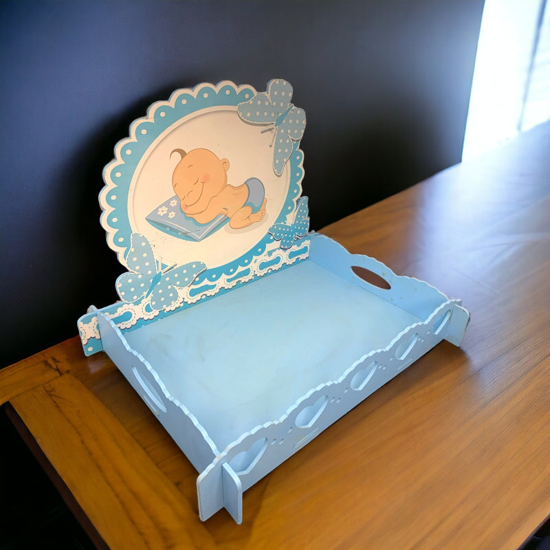 Rectangular DIY Wooden Blue Baby Tray