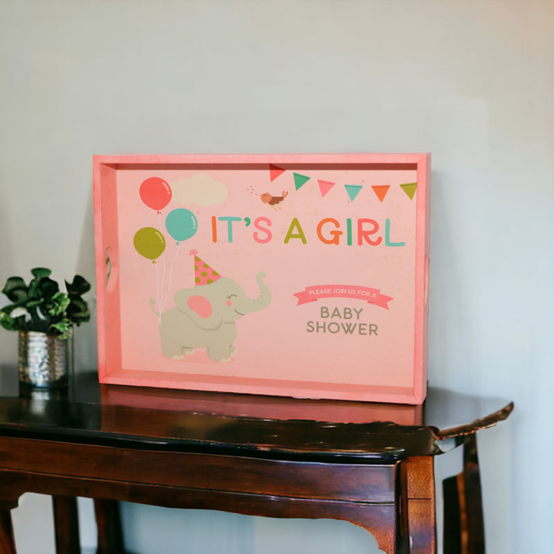 Rectangular DIY Wooden Pink Baby Girl Tray