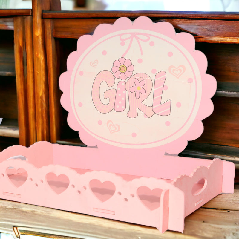Rectangular DIY Wooden Pink Baby Tray