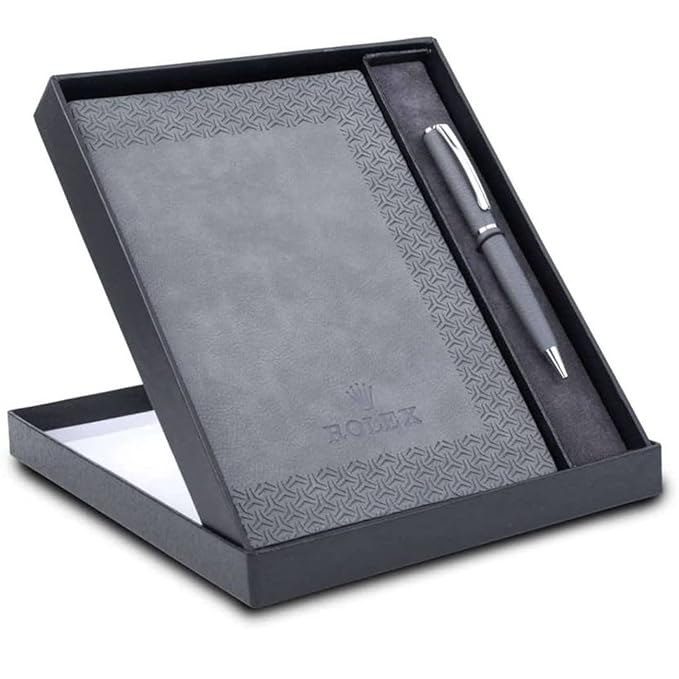 Rolex Notebook with Metal Texture Pen Gift Set in Premium Box: Brown