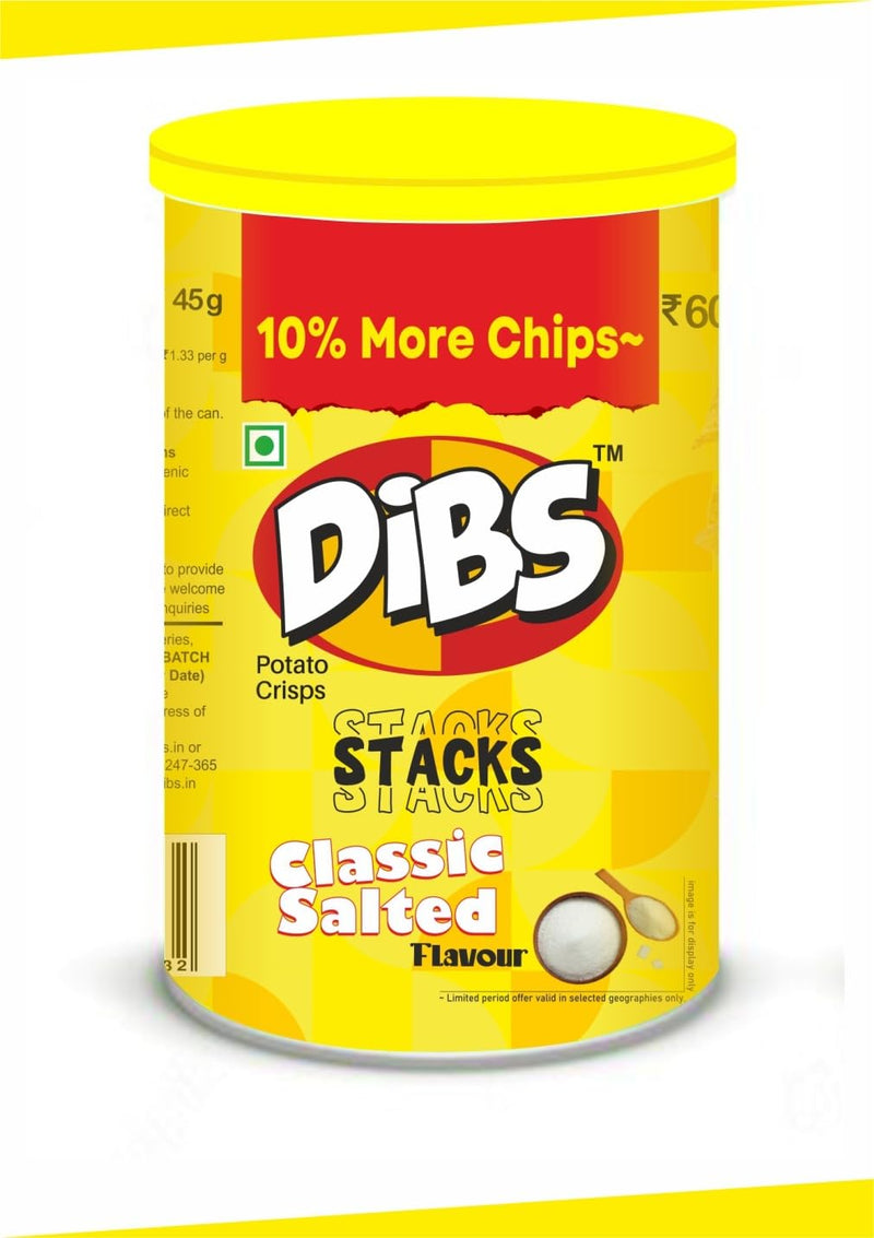Dibs Stacks Potato Crisps Stackable Chips Classic Salted Flavour 45g