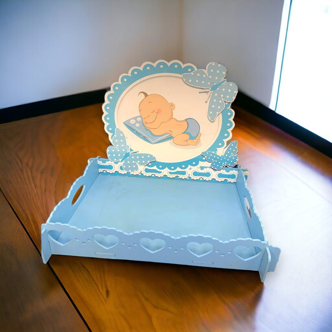 Rectangular DIY Wooden Blue Baby Tray