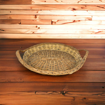 Oval Shape Wooden Rattan Basket with Handle