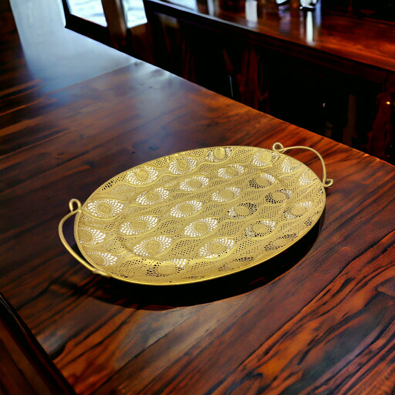 Oval Shape Golden Color Metallic Tray