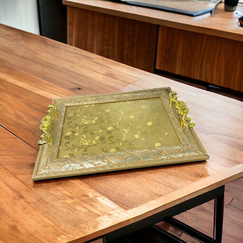 Rectangular Fiber Glass on Base with Designer Golden Handle Tray