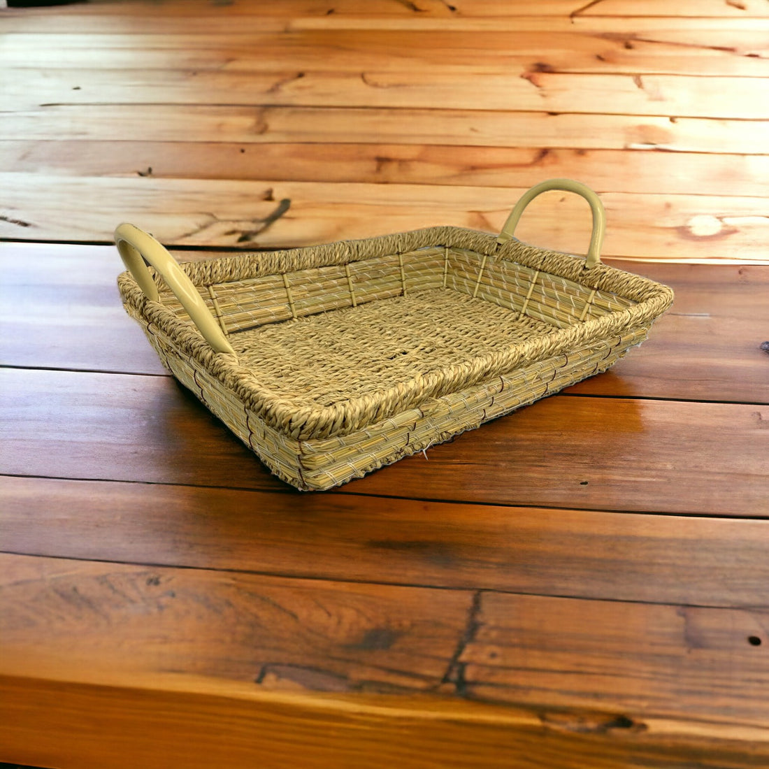 Rectangular Jute Basket with Metallic Handle